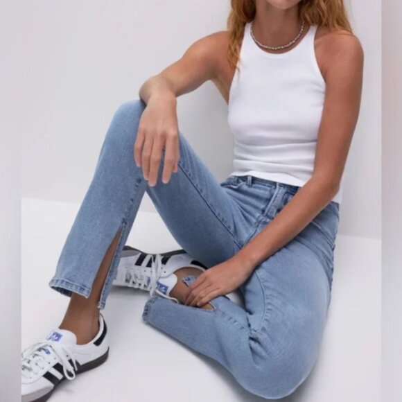 Good American Women's Side Slit Good Boy Jeans in INDIGO665 Size 4 / 27 - Picture 1 of 3
